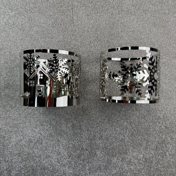 Bath And Body Works Slatkin Snowflakes Silver Christmas Candle Sleeve Holder Lot - Picture 1 of 4